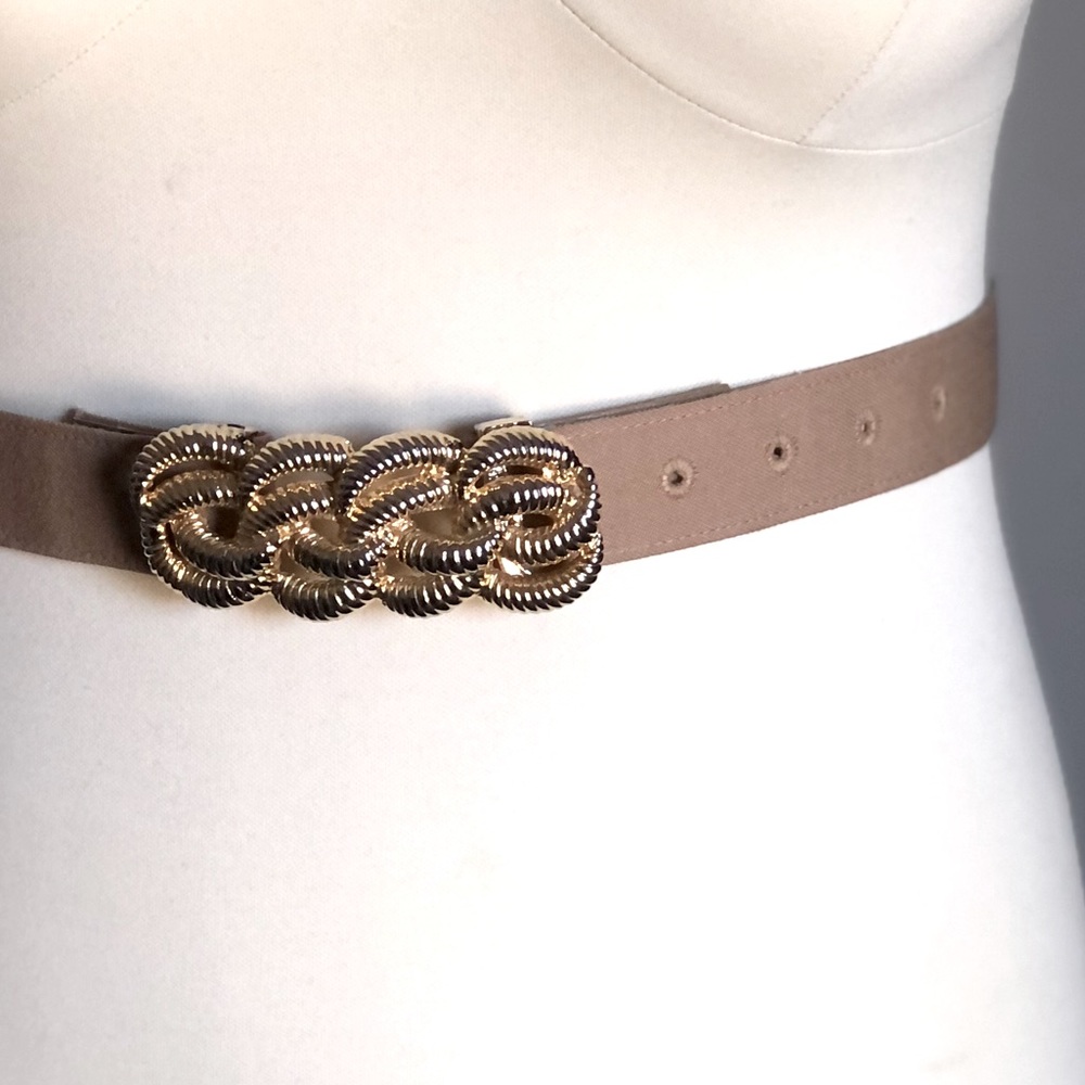 Vintage Tan Khaki Gold Knot Clasp /Buckle Waist cinching Accent Adjustable Belt